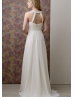 Halter Beaded Ivory Chiffon Hole Back Prom Dress